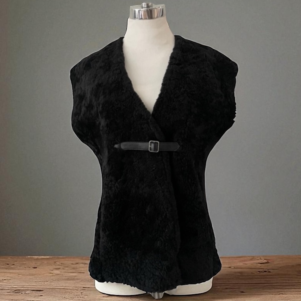 Max Studio Vtg Real Shearling Leather Belted Vest